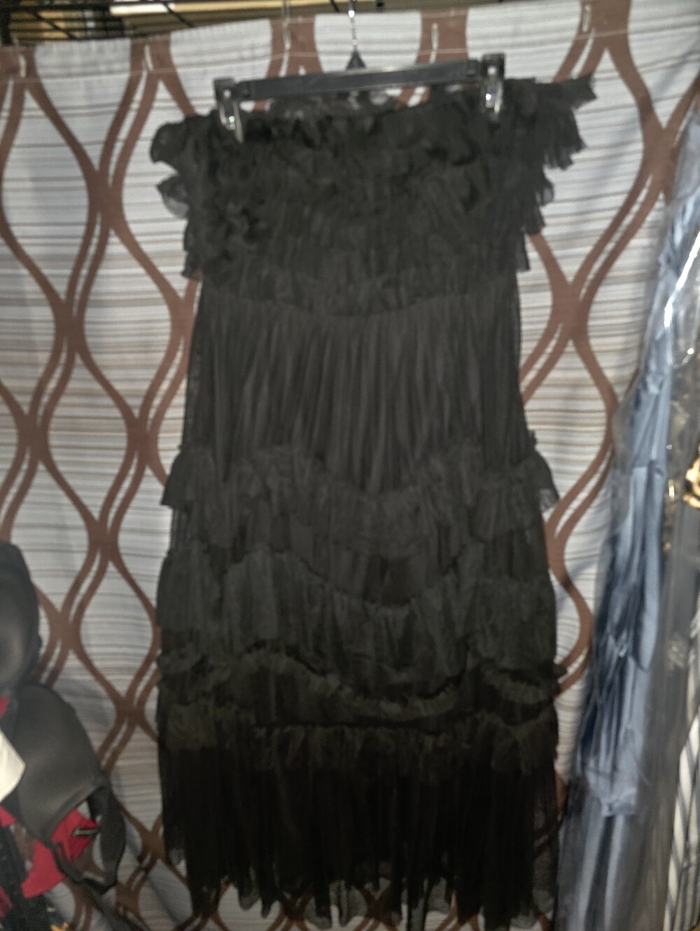 Lucky Brand Black Strapless Ruffled Tiered Dress